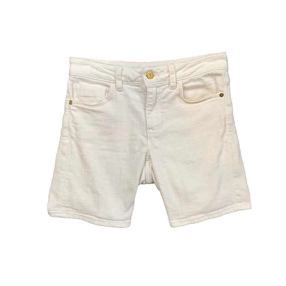 Pilcro And The Letterpress Shorts Womens 25 White Denim Script Zip Fly Pockets